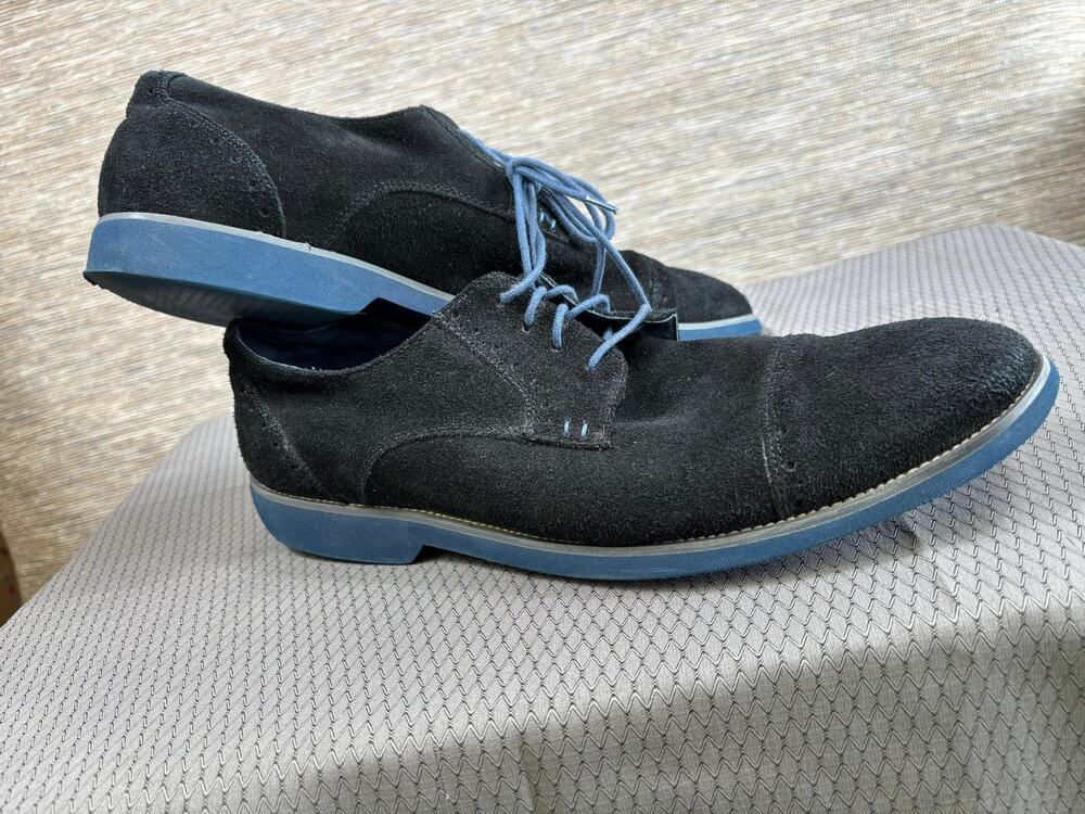 Joseph Abboud Shoes Mens Size 13 Black Suede Cap Toe Derby Dress Blue Sole